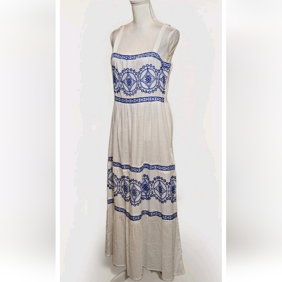 Women's White Maxi 100% Cotton Embroidered Summer Lined Dress XL Santorini Vibes - Picture 13 of 14